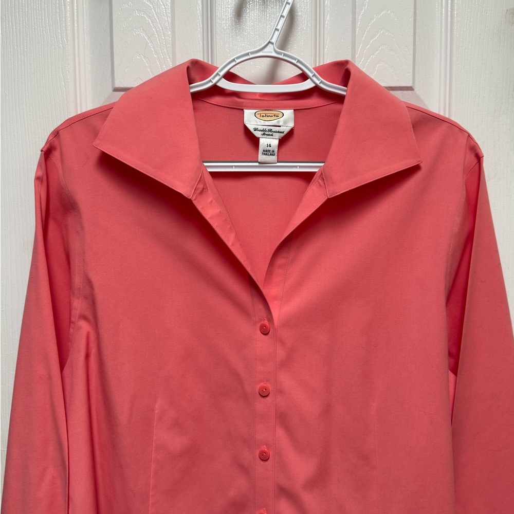 Talbots Coral Collared Button Down Wrinkle Resistant Shirt Blouse 14